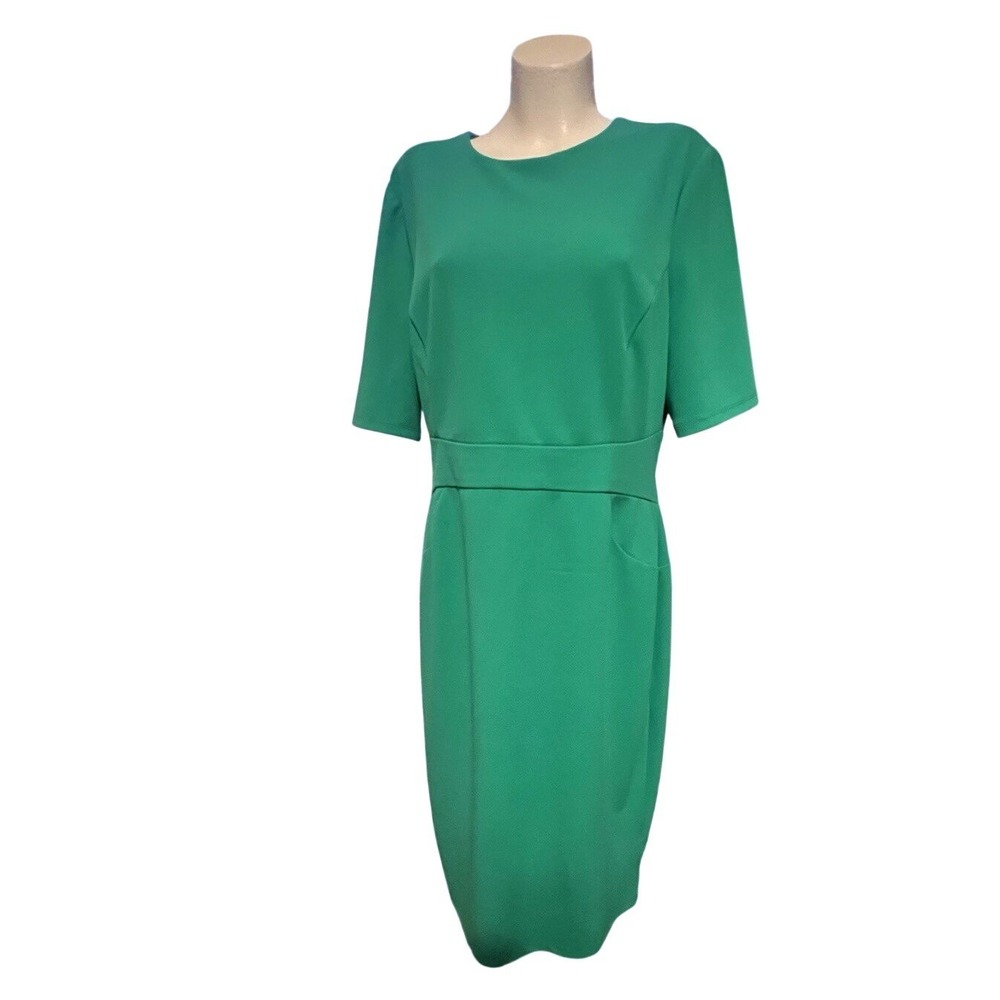 Donna Morgan Elbow Sleeve Midi Sheath Dress jade‎ green WomenSize 16 Bust 42 EUC